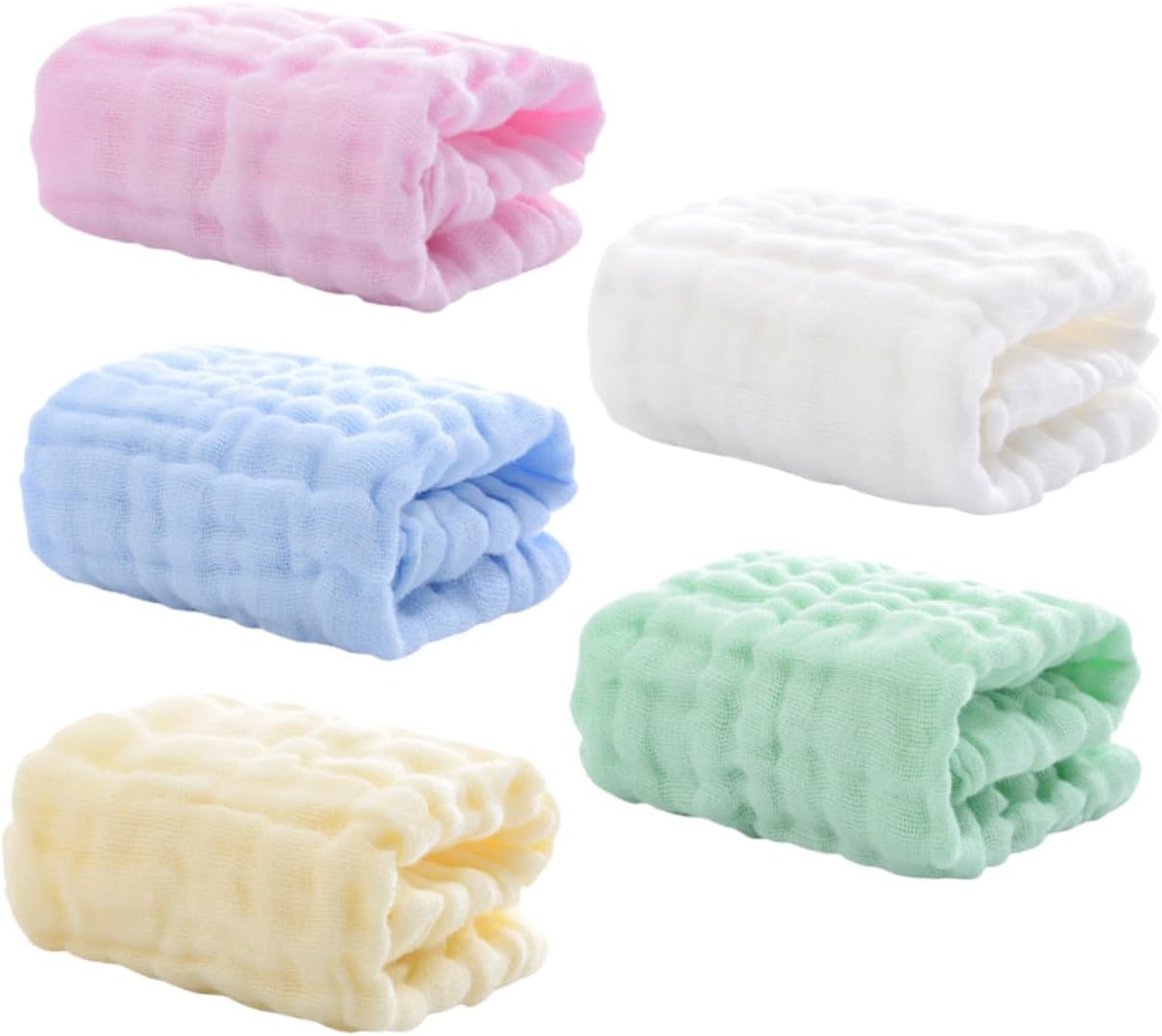 Abaodam 5pcs Cotton Burp Towels Soft Multi-Layer Boy Girl Washcloths for Newborn Care for Teething and Bathing and Machine Washable Yellow Green White