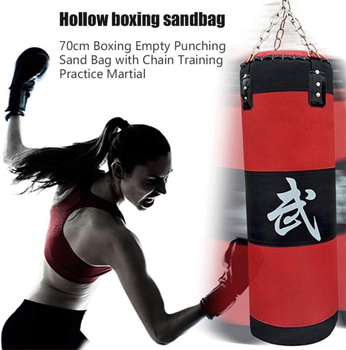 70cm sandbag EMPTY Training Fitness MMA Boxing Bag Hook Hanging Kick Fight Bag Sand Punch Punching Bag Sandbag red&black Candybarbar