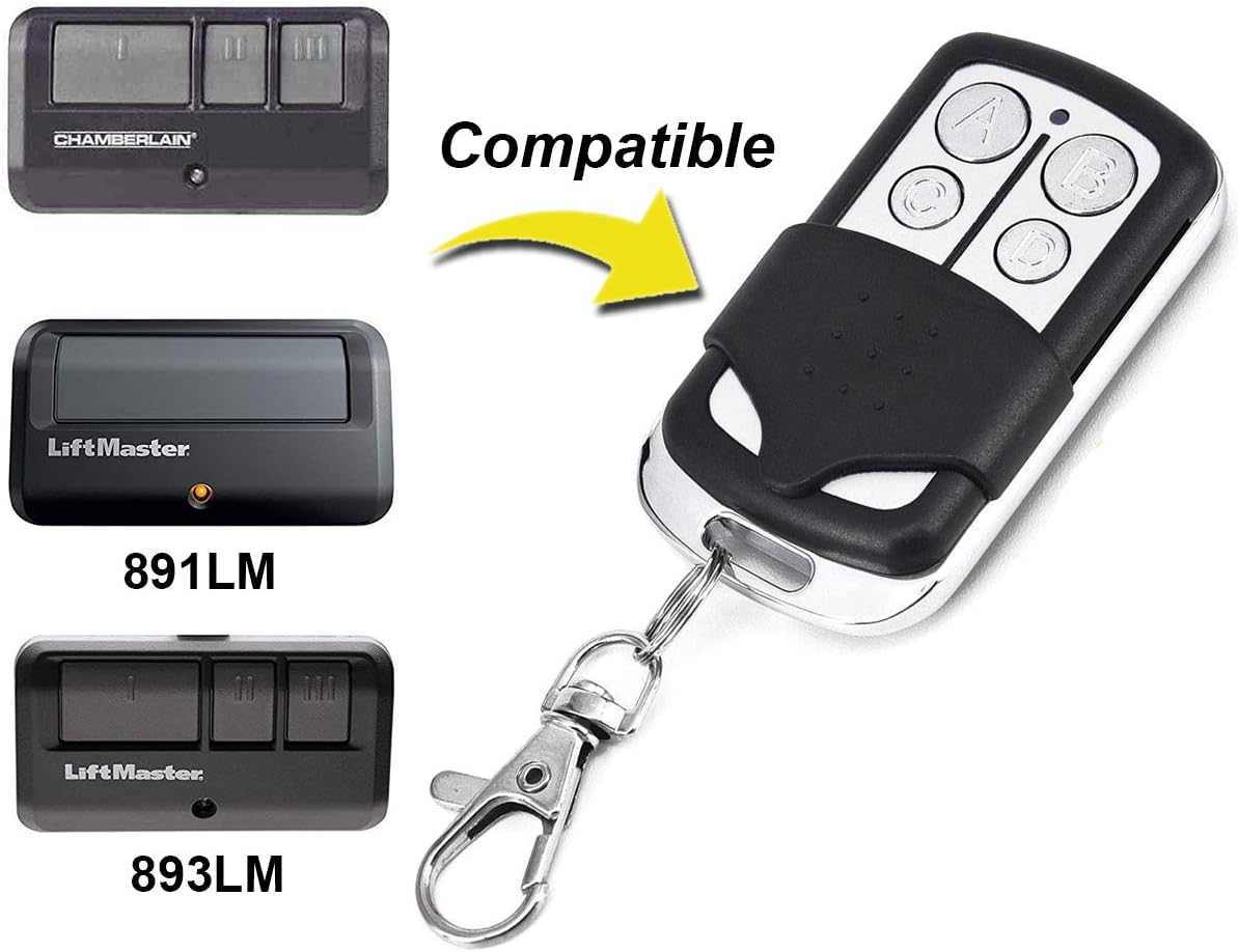 2 Pack - 893LM Compatible Garage Door Remote Replacement for LiftMaster 891LM 893LM Sears Craftman Chamberlain with Yellow Learn Button Keychain Compatible with 950ESTD 953ESTD