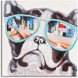 パネルのアート 室内装飾アートボードの部屋装飾フレームセットの装飾画のフレームの壁掛け パネル 北欧 犬 動物 絵画の壁掛け 絵画 パネルの壁の絵ポスター 現代ファッション （木枠付きの完成品） (60x60cm（24x24in）,A)