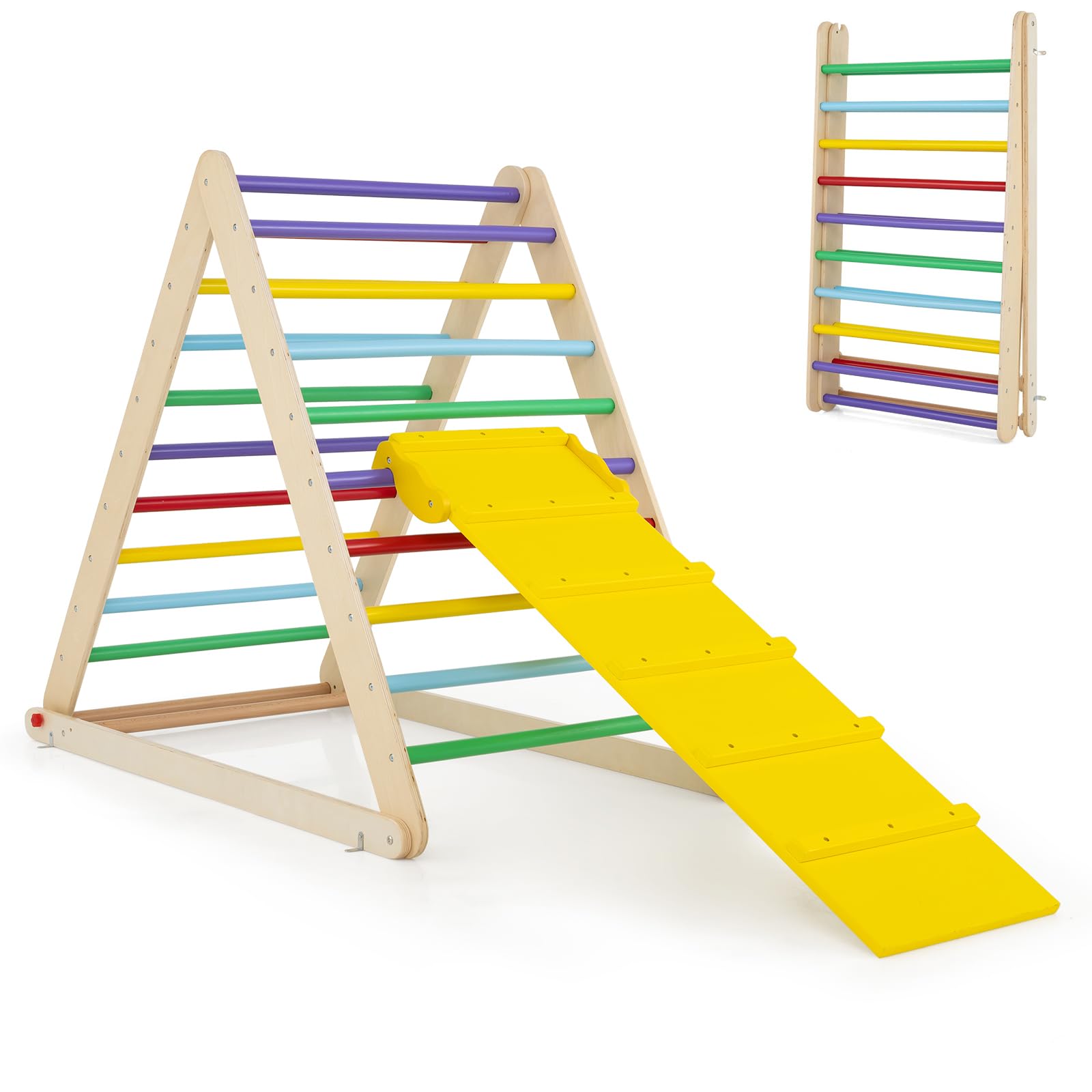 Set da Arrampicata per Bambini, Triangolo di Pikler, Triangolo da Arrampicata in Legno con 20PCS Asta da Arrampicata, Rampe Reversibili, Giocattoli Montessori, per Bambini 1+ Anni (Multicolore