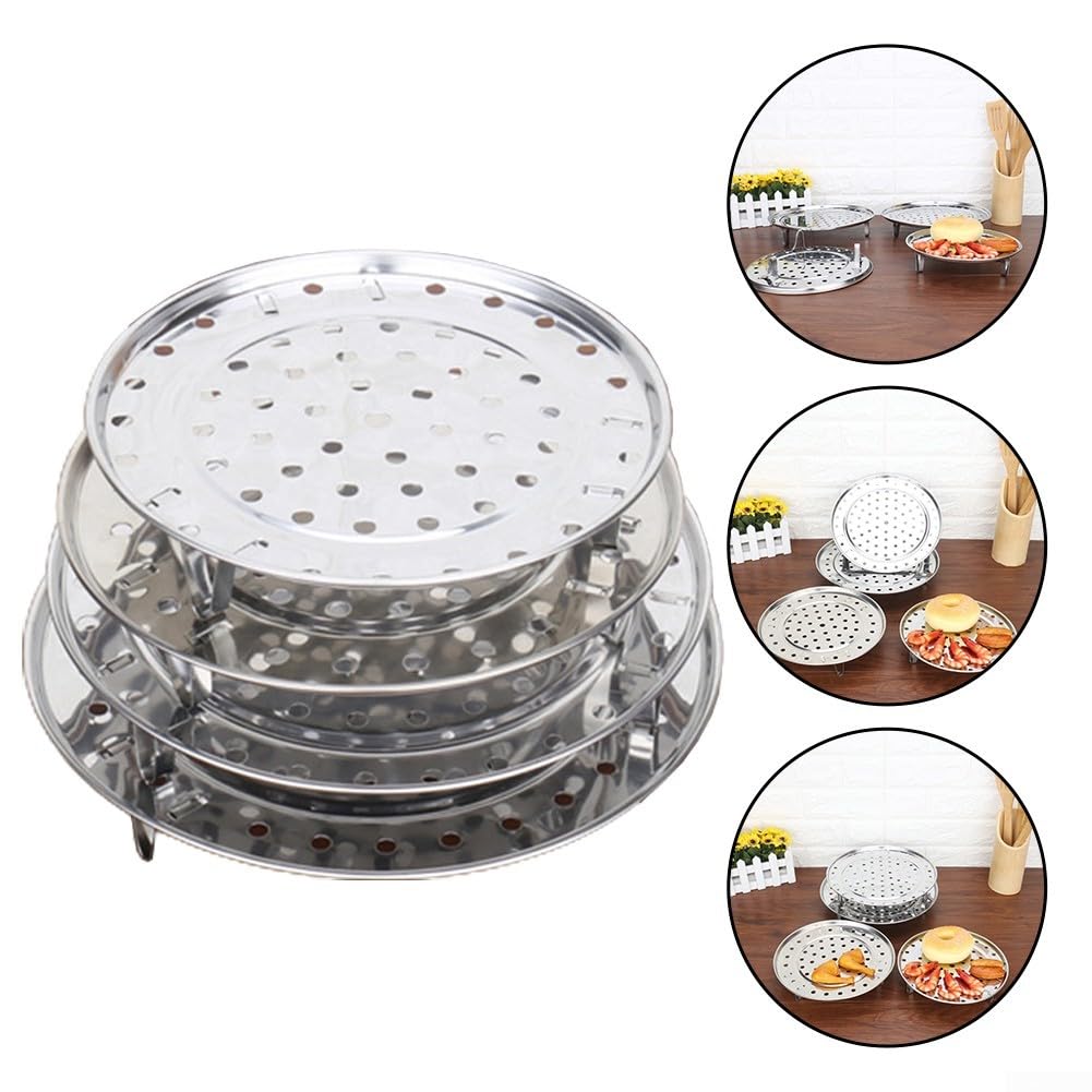 Bandeja de vapor ajustable de acero inoxidable con 3 soportes desmontables para ollas, sartenes, utensilios de cocina, placa de vapor redonda de 18 a 30 cm (20 cm)