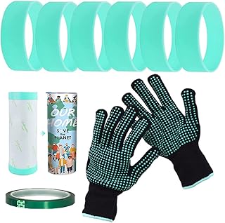 Juego de 9 Bandas de Silicona para Vasos para sublimación, Vasos elásticos de sublimación en Blanco, Juego de Bandas de Silicona Reutilizables con Cinta Resistente al Calor y Guantes