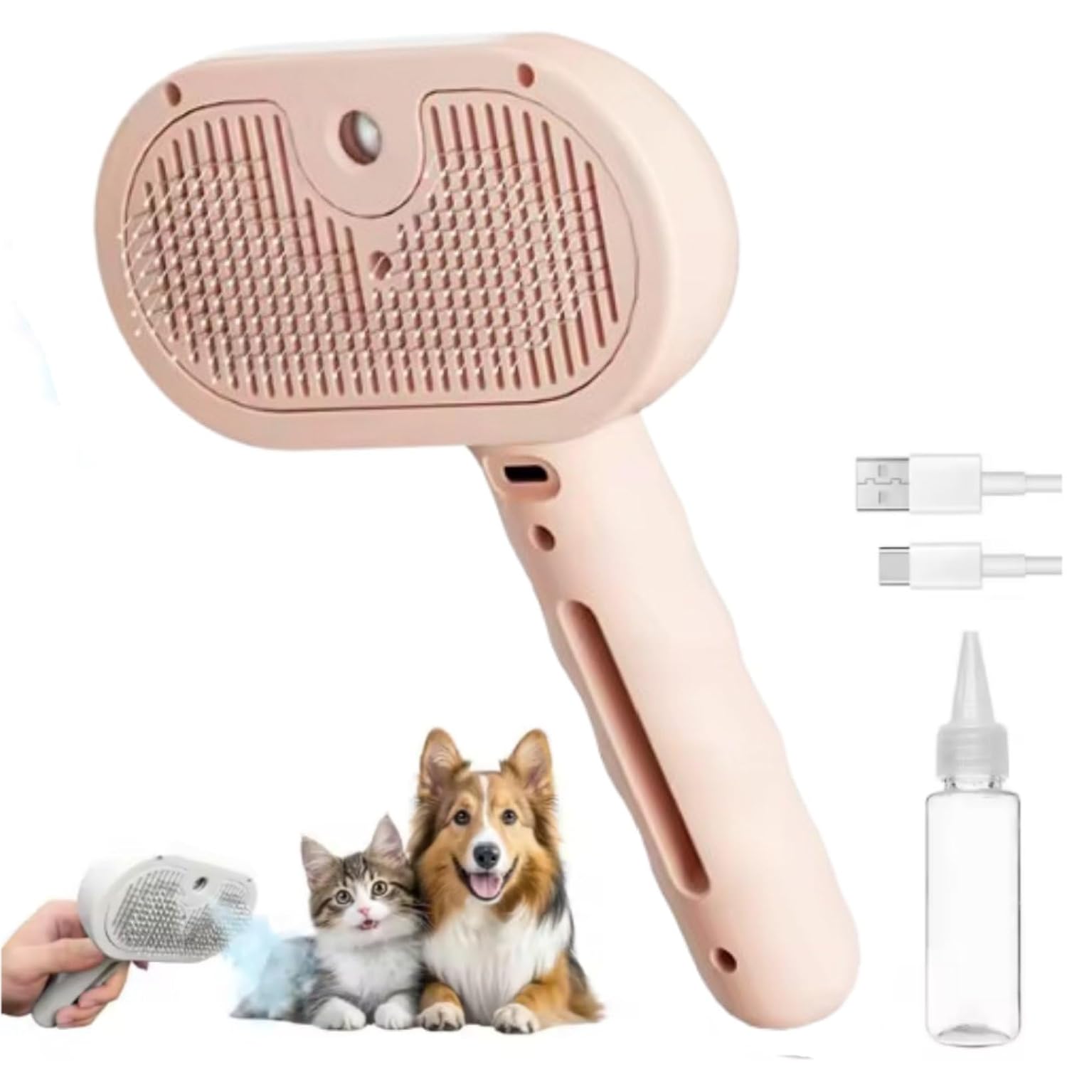 3-In-1 Pets Steam Brush For Dogs, Dog Grooming Set Mist Massage Comb, Spray Hair Removal Comb, Steam Brush With Water Tank and Release Button for Shedding Matted (Pink,7.87 * 4.52inch)