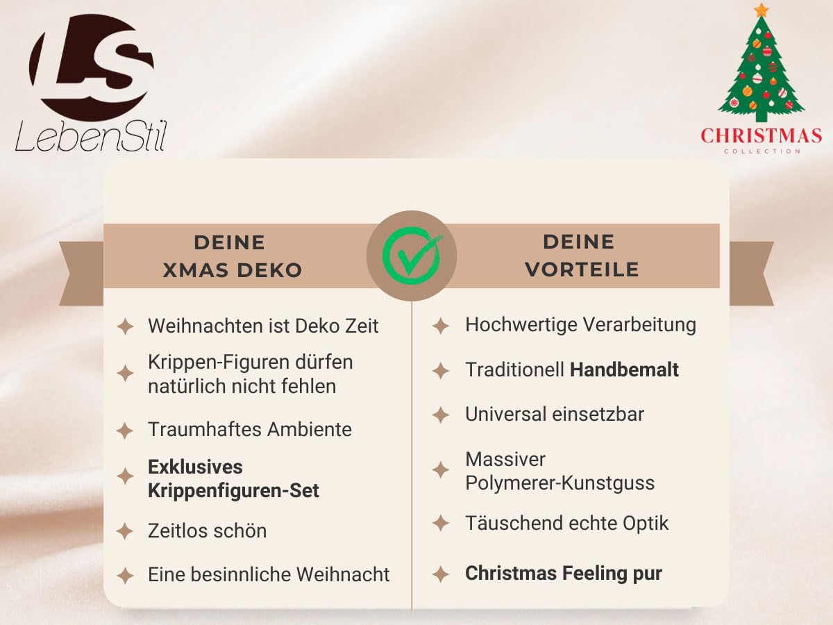 LS-LebenStil Krippenfiguren Set 11-teilig 5-10cm groß/hoch Weihnachten Krippe Maria Josef Jesus 11-teilig Deko traditionell Handbemalt Krippentiere Weihnachtsfiguren Weihnachts-Krippe