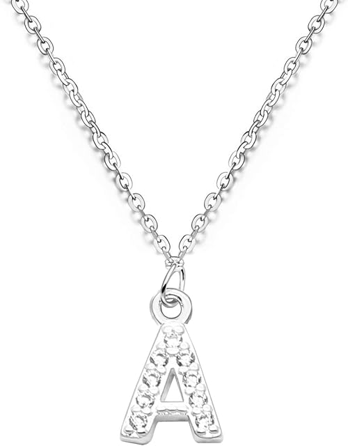 S925 Silver A-Z 26 Initial Crystal Pendant Chain Choker Necklace For Women Lady Girl