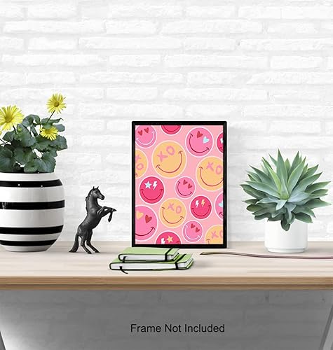 Miniatura 5 de YELLOWBIRD ART & DESIGN Póster artístico de pared con cara sonriente de 8 x 10 pulgadas, color rosa y amarillo, decoración de pared retro con