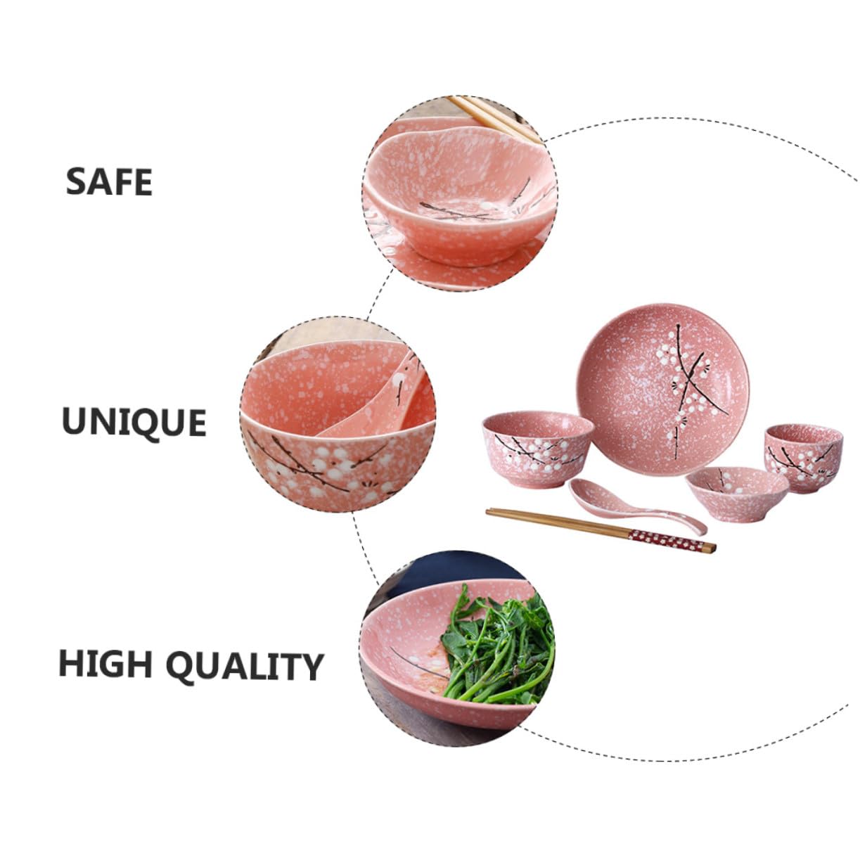 COLLBATH Vajilla Rosa Diseño Japonés Seguro para Hogar y Restaurantes con Cuencos Platos Tazones y Cubiertos Elegantes