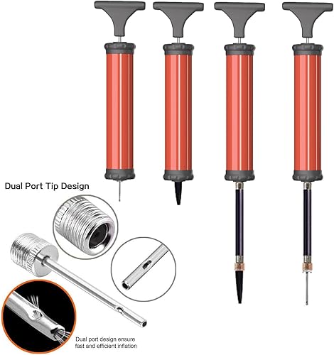 Miniatura 4 de DDUO Bomba de bola portátil, kit de inflador de bomba de aire con aguja, boquilla, manguera de extensión para baloncesto, fútbol, voleibol, rugby,