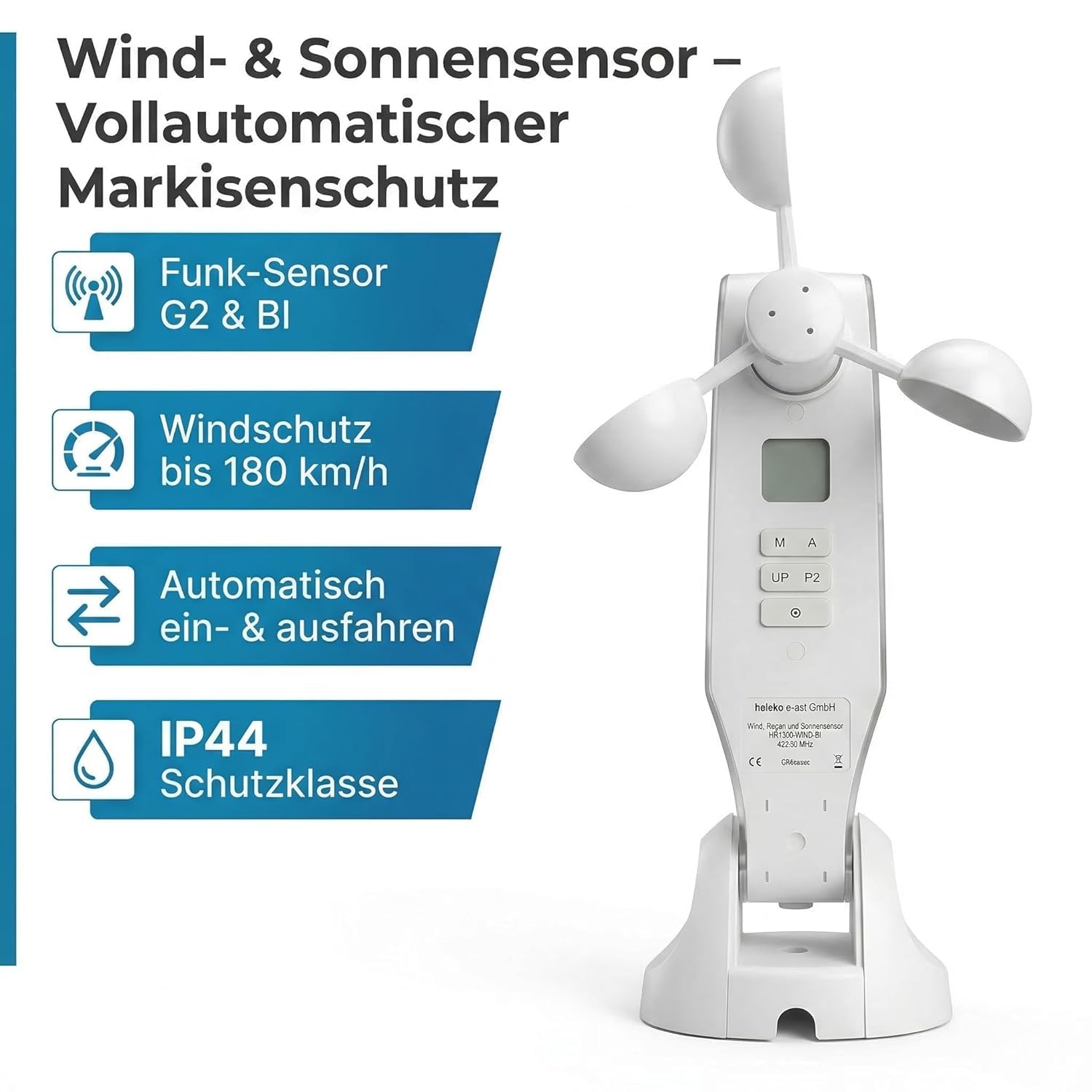 1-Kanal Wind- und Sonnensensor für Markisen (1 ST) | sowie für weitere Außenbeschattungen, Funkprotokoll G2 und BI