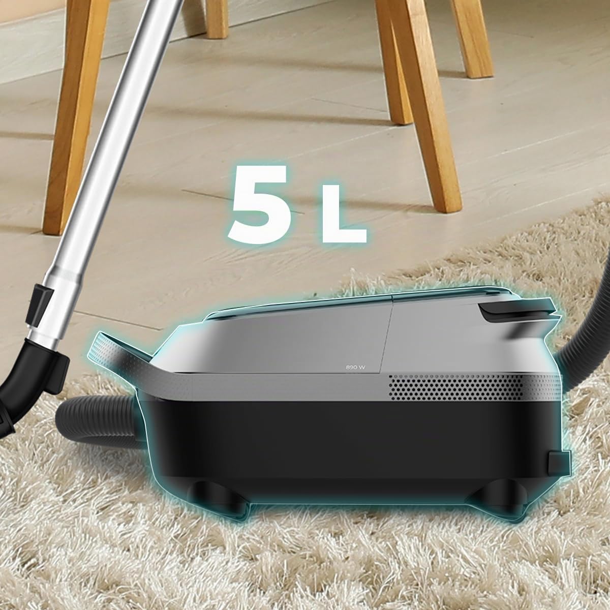 Cecotec Aspirateur Traîneau avec Sac Conga Powerbag 5000 Prostyle, 890W | Réservoir avec Sac de 5 Litres, Écran Numérique, Réglage de la Puissance Adaptatif, Fonction Souffleur, Double Filtre HEPA