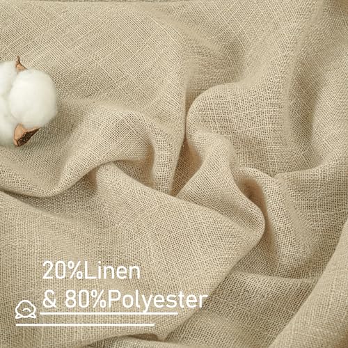 LAMIT 30 Inch Cafe Linen Curtains for Kitchen Window, Semi Sheer Light Filtering Short Curtains Back Tab and Rod Pocket Neutral Drapes for Bathroom/Basement, 2 Panels, Linen, 34 x 30 Inch