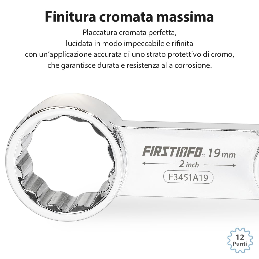 FIRSTINFO F3451A Set adattatori di coppia metrici a occhio 12 punti attacco 3/8" 10 pezzi in acciaio cromo vanadio con vassoio in schiuma EVA e valigetta da trasporto