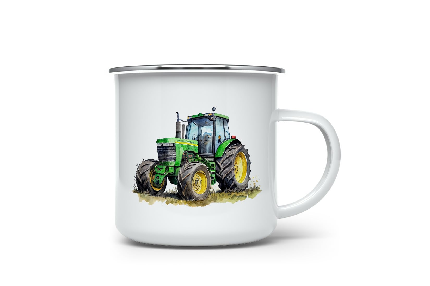 MAXIKIWI - Durable Enamel Coffee or Tea Camping Mug for Indoor Outdoor Use - Farm Tractor Watercolor - 500ml