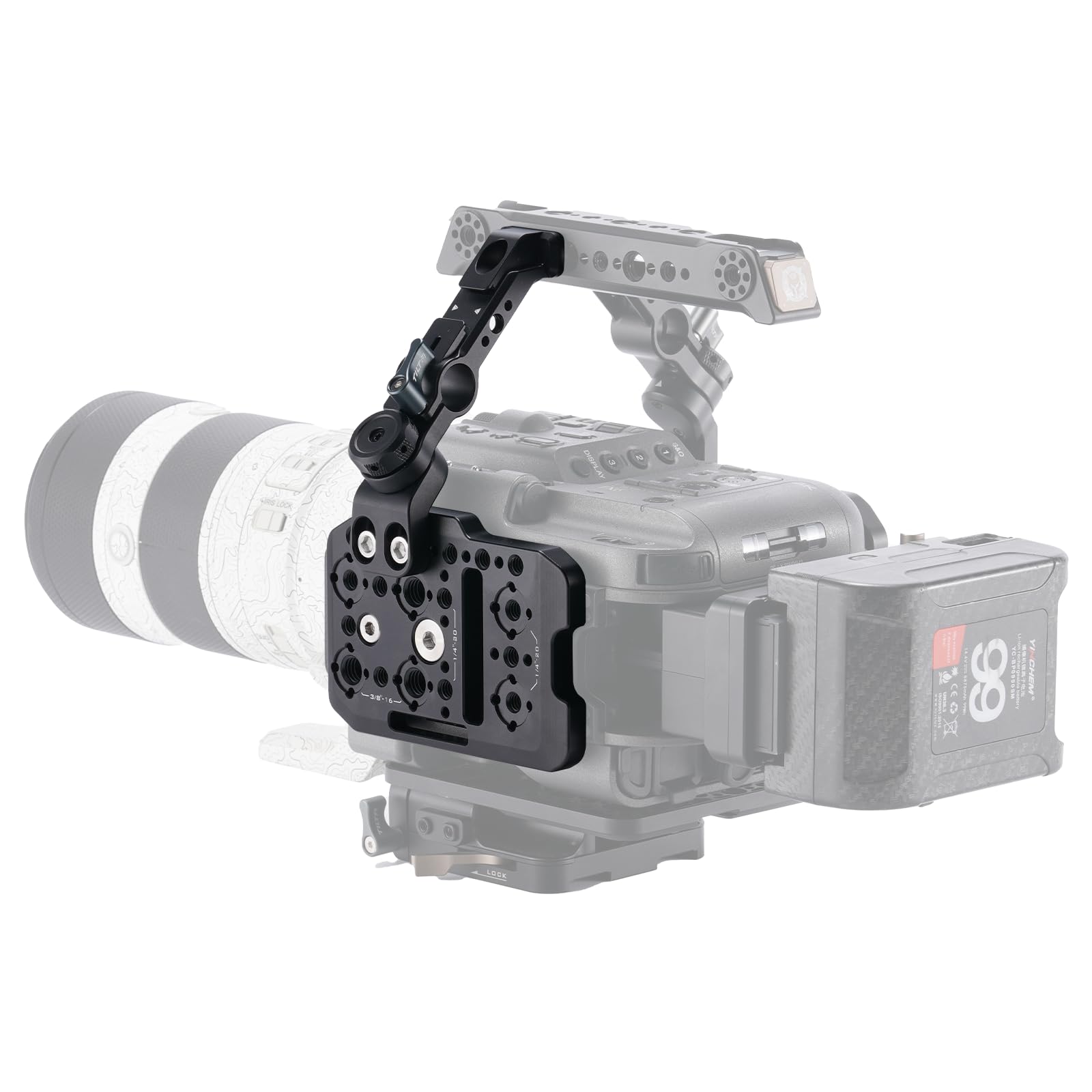 Tilta Soporte de montaje vertical resistente, Compatible con la jaula Sony FX6 con mango ajustable, placa de montaje de expansión con roscas 1/4"-20 y 3/8"-16 y pasadores de posicionamiento ES-T20-VMB