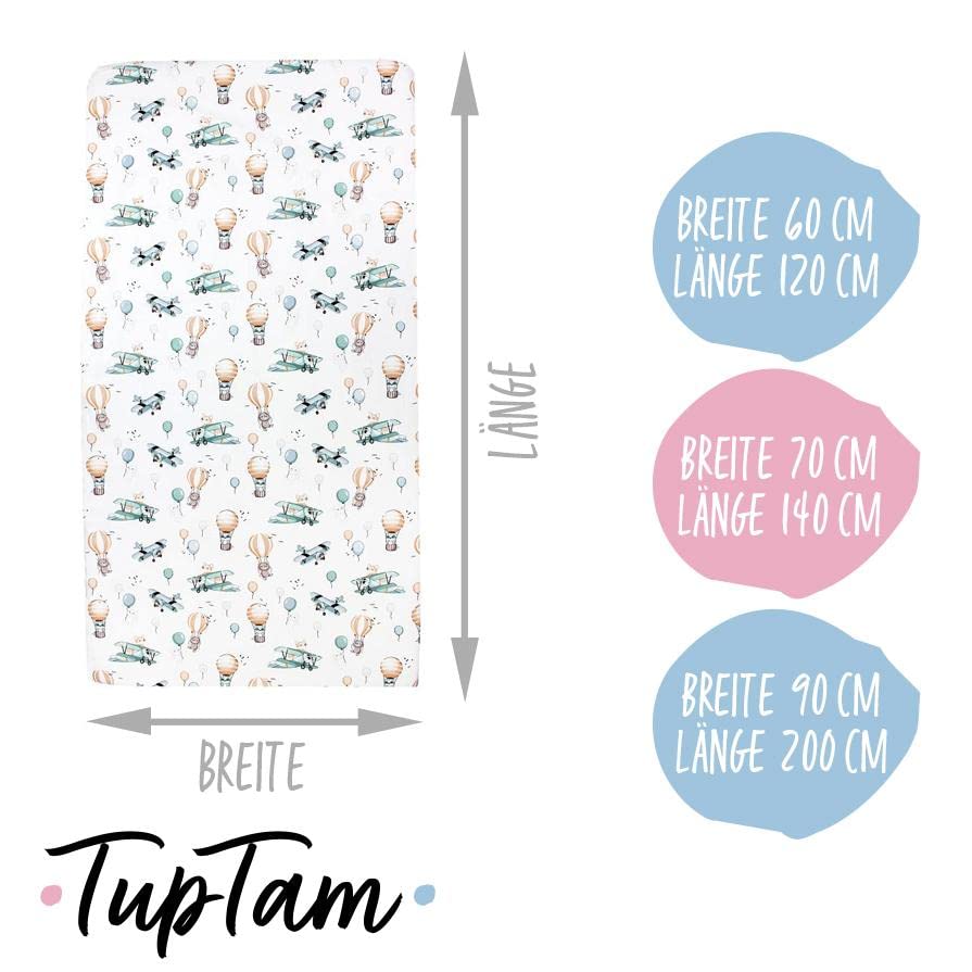 TupTam baby fitted sheet children fitted sheet for baby bed cot pack of 2, Foxes on the Plane/Green, 90 x 200 cm - Image 2
