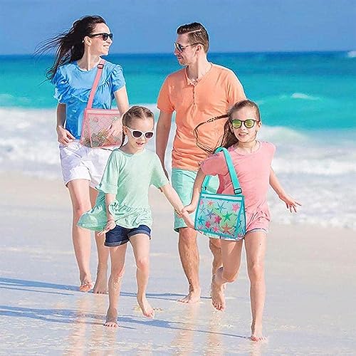 Miniatura 6 de Auon Y - Bolsa de playa de malla para niños, bolsa de playa de arena con correas de transporte ajustables para sostener conchas, juguetes de playa,