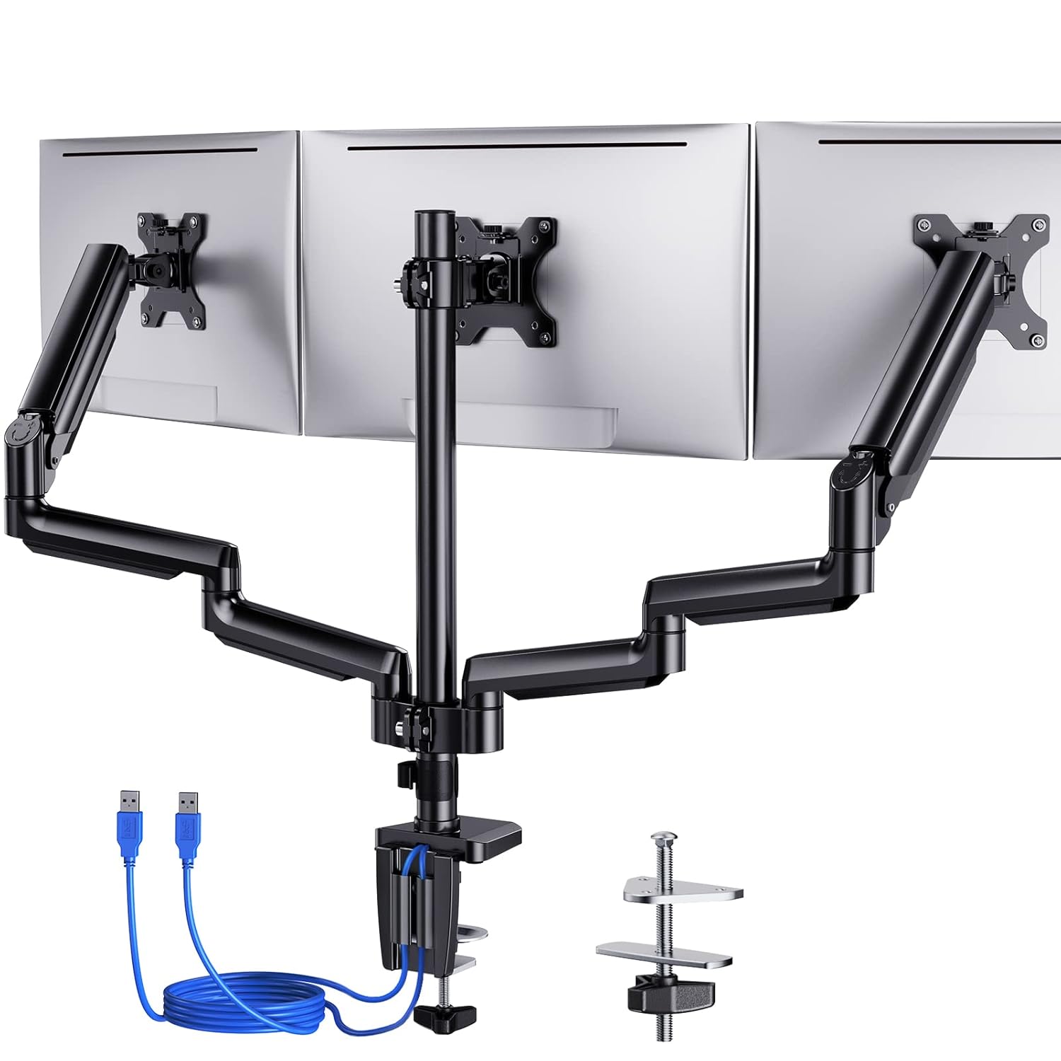 ErGear Triple Monitor Mount for 13-27 inch Screens Triple Monitor Arms with USB Heavy Duty Three Monitors Stand