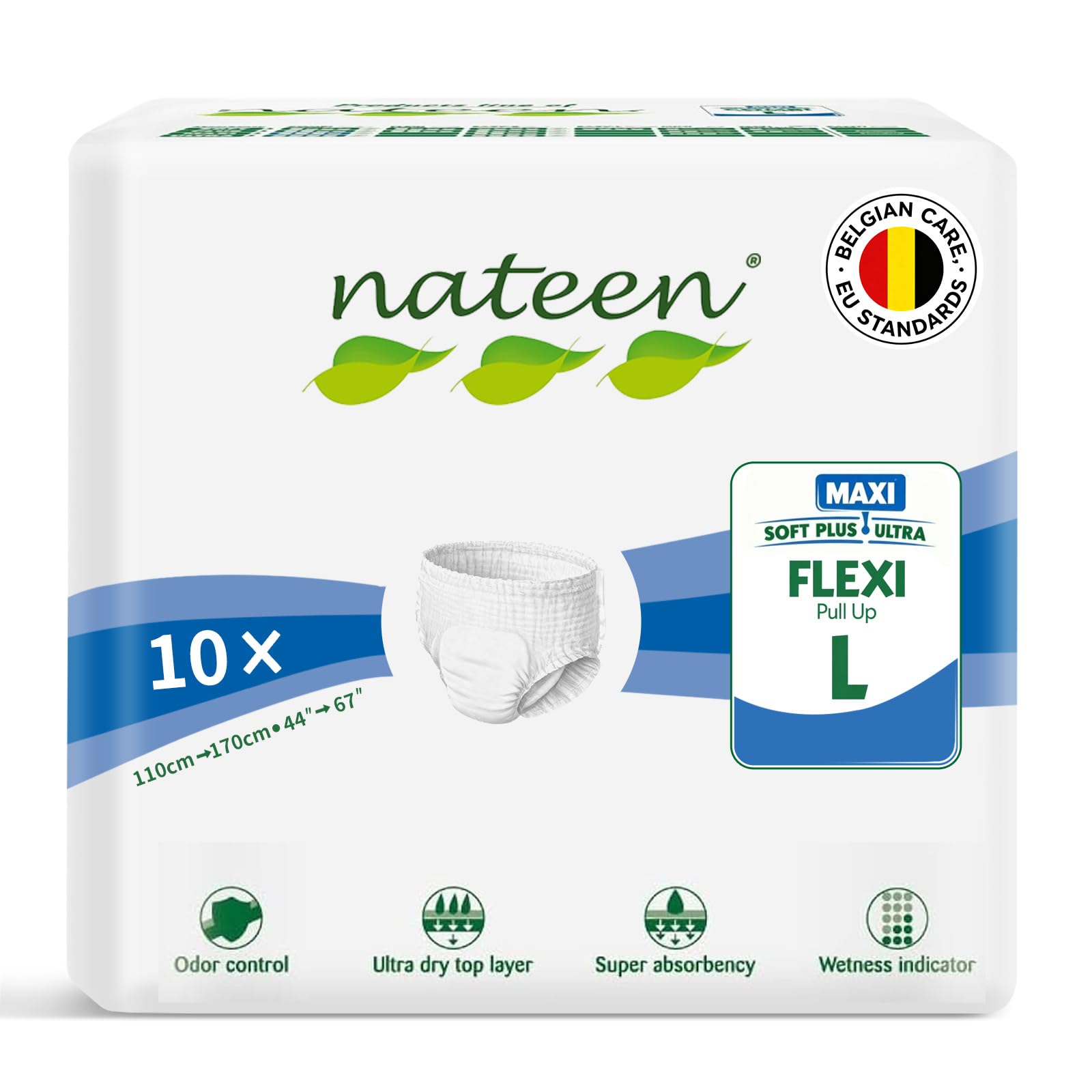 Nateen Flexi Maxi Adult Diapers Pants,Incontinence Night Time Pull Up,Large,Waist Size 110-170cm,10 Count Adult Pull Ups,Superior Comfort,Excellent Combination of Protection. (10 Count)