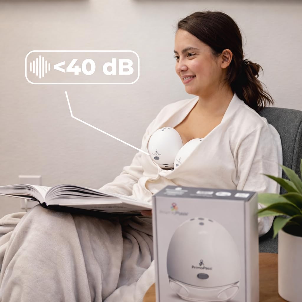 Primo Passi Double Wearable Breast Pump, Hands-Free Electric Breast Pump with Case, 4 Modes & 9 Levels, Quiet Rechargeable Portable Pump with Leak-Proof Design & LED Display