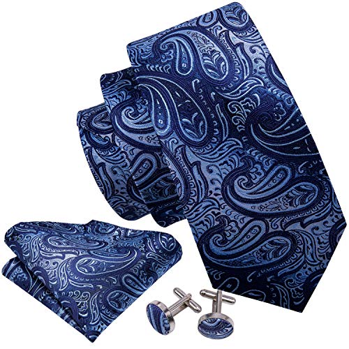 Image of Barry.Wang Paisley Tie Fashion Set Hanky Cufflinks Neckties for Men Woven Silk