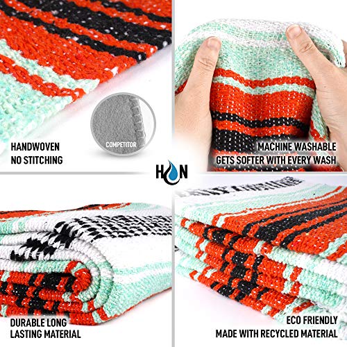 Handcrafted Mexican Blankets, Artisanal Handwoven Serape Blanket, Authentic Falsa Blanket, Great As Beach Blanket, Camping Blanket, Picnic Blanket, Outdoor Blanket, Boho Throw Blankets, Mint Orange