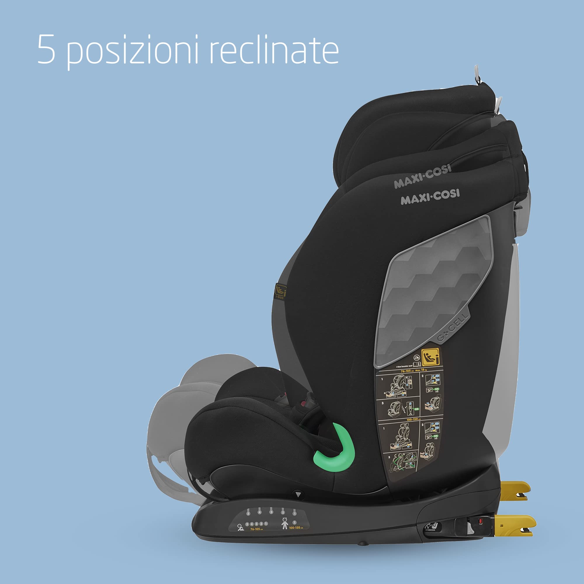 Maxi-Cosi Titan i-Size, Seggiolino Auto ISOFIX per Bambini, 15 Mesi - 12 Anni, 76 - 150 cm, Reclinabile in 5 Posizioni, G-CELL Side Impact Protection, Regolabile in Altezza, Basic Black