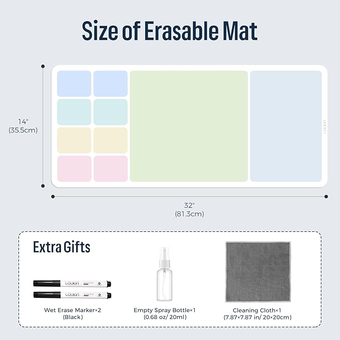 LOUKIN Alfombrilla de Escritorio Borrable, Mouse Pad 32"x14", Pizarra Blanca miniatura 3