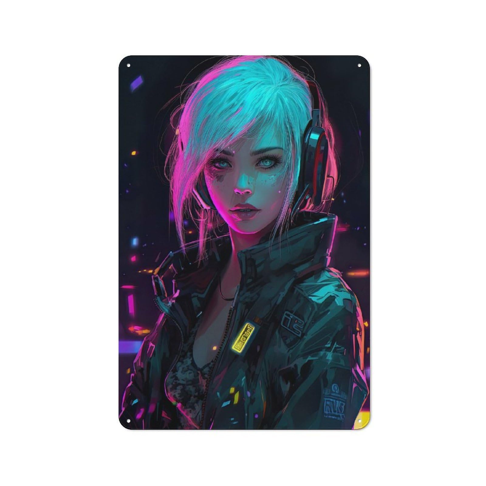 Junmoney Girls Style-14 Metal Plaque With Anime Neon Design 30X20cm, Country Style Cafe Wall Decor For Bakery, Diner, Cafe Or Family Room