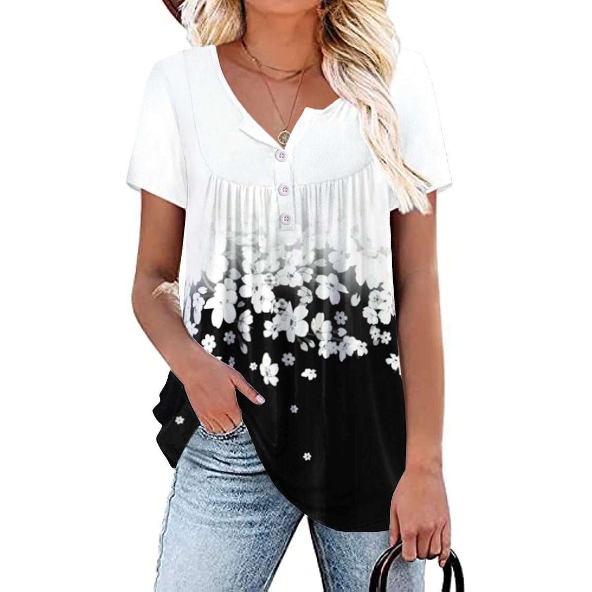 Womens Summer Plus Size Tops Blouses Short Sleeve Shirts Lace Pleated Tunic Tops M-4XL