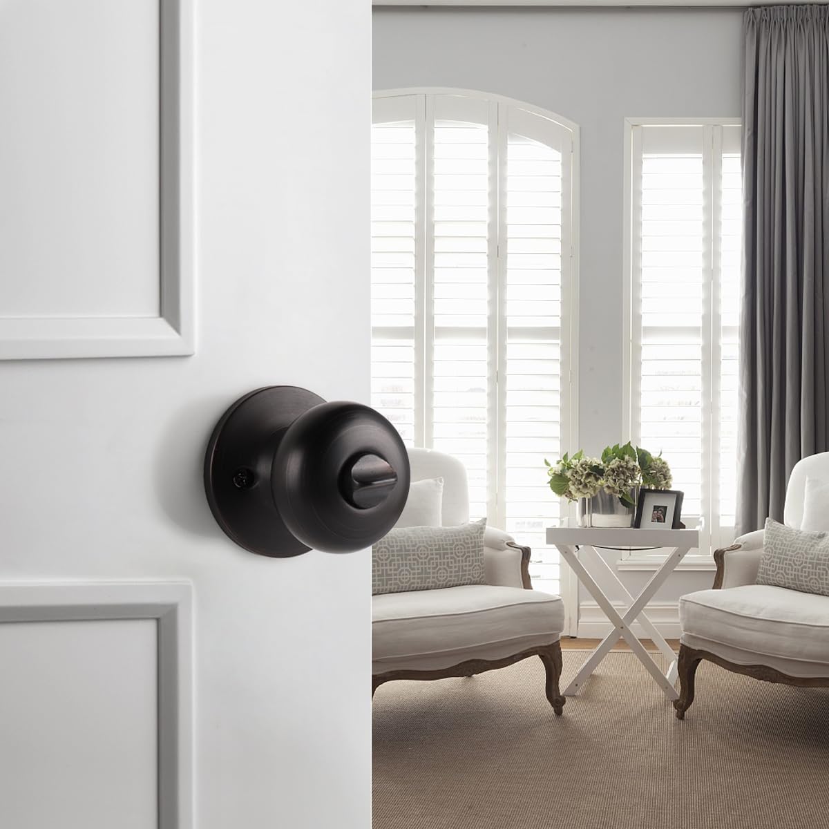 Probrico Paquete de 6 pomos de puerta de entrada con llave igual, modernos pomos redondos para puerta interior/exterior para puerta delantera/dormitorio, manijas de puerta clásicas de bronce aceitado