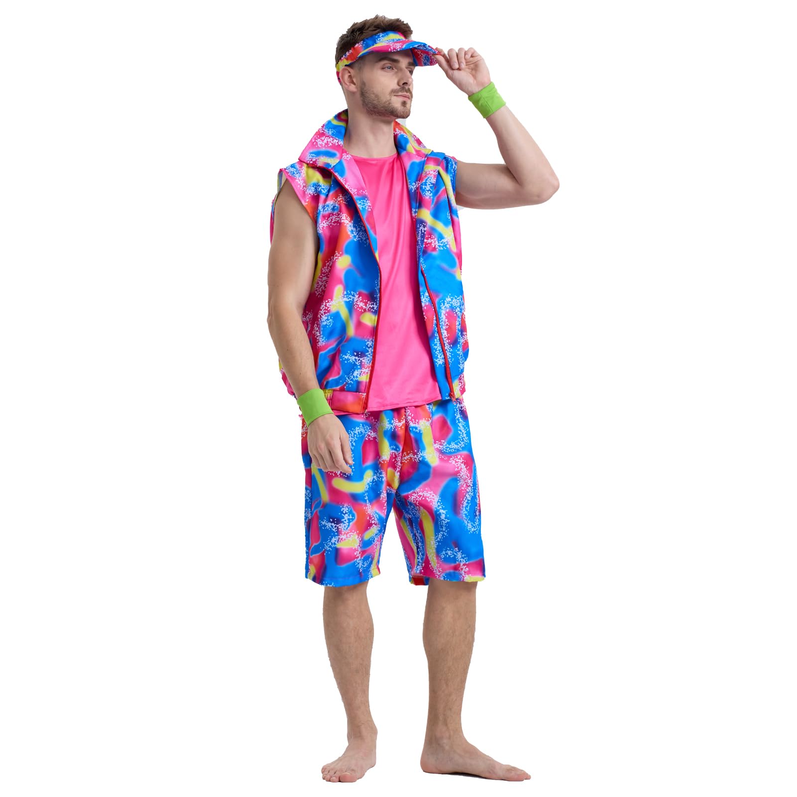 Traje de Los 80 para Fiesta Temática Masculina: Disfraz de Carnaval para Ken - Traje de Neón, Ropa Deportiva para Adultos