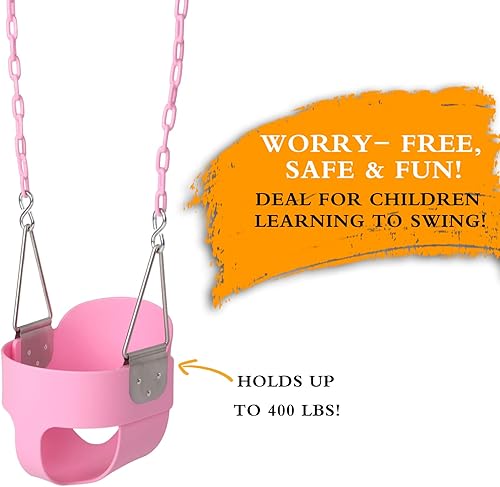 Miniatura 3 de Ktaxon Columpio de cubo para niños pequeños, asiento completo de cubo para niños con cadenas revestidas y ganchos de bloqueo, accesorios para patio