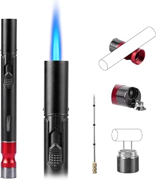 SOMGEM Butane Torch Lighter, 5 in 1 Jet Flame Lighters Set with Built-in Cutter Punch, Holder Function, Draw Tool and Twin Nubber, Pen Shaped Windproof Gas Lighter Accessories kit, Mens Gifts