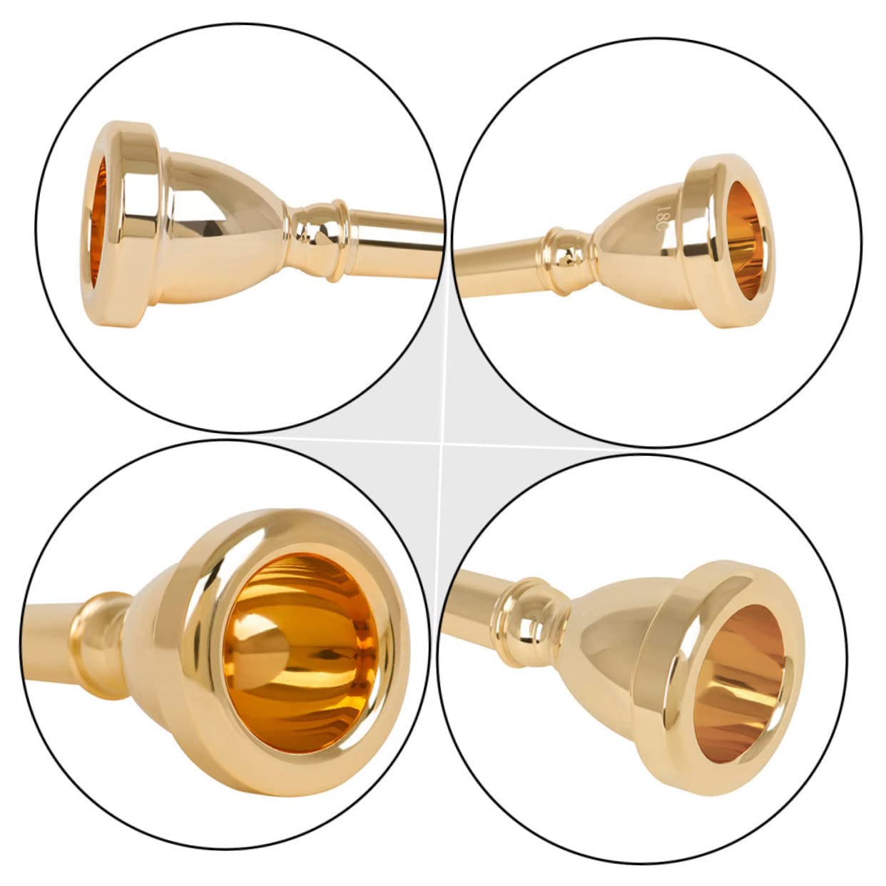 Bocchino Tromba Tuba 18c Oro in Ottone per Musicisti | Finitura Laccata Dorata, Superficie Liscia senza Bave, Adatto a Professionisti e Studenti