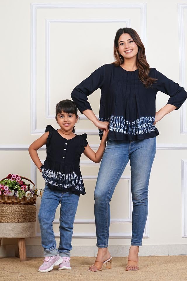 Image of Maaesa Women & Girls Mother Daughter Matching Top Combo || Rayon Printed Tops || Full Sleeve || Casual Wear || Family Twinning Outfit