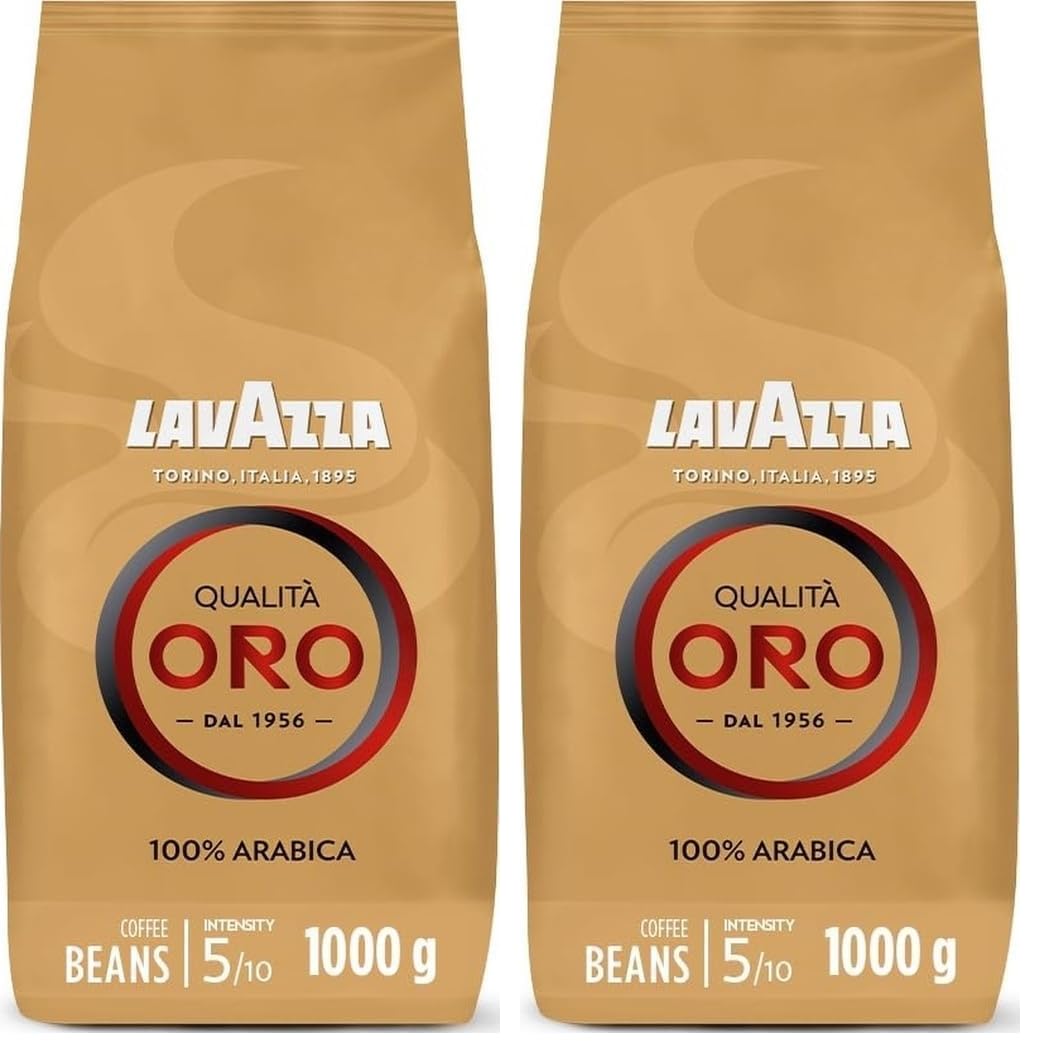 Lavazza, Qualità Oro, Café en Grano Natural, Ideal para la Máquina de Café Espresso, con Notas Aromáticas de Frutas y Flores, 100% Arábica, Intensidad 5, Tueste Medio, Paquete de 2 kg