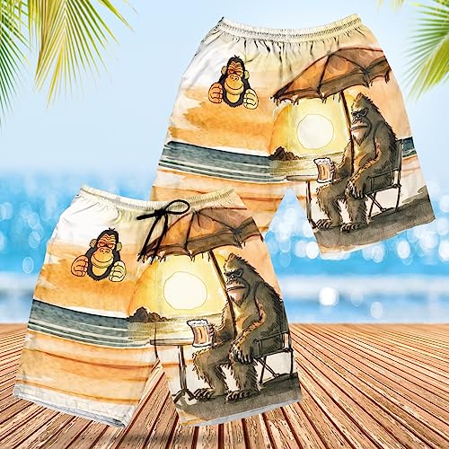 Bigfoot Men's Swim Trunks - Sasquatch Hawaiian Shorts for Men, Men's Summer Bathing Shorts Set 372