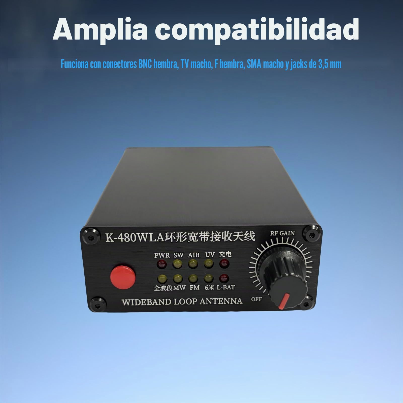 K-480WLA - Antena portátil de onda corta activa de radio de 0,5 MHz-500 MHz, antena de radio de banda completa LW/MW/SW/FM/VHF/HF/Air 6 metros 30dBi SDR Ham Antena de radio con batería de 1800 mAh