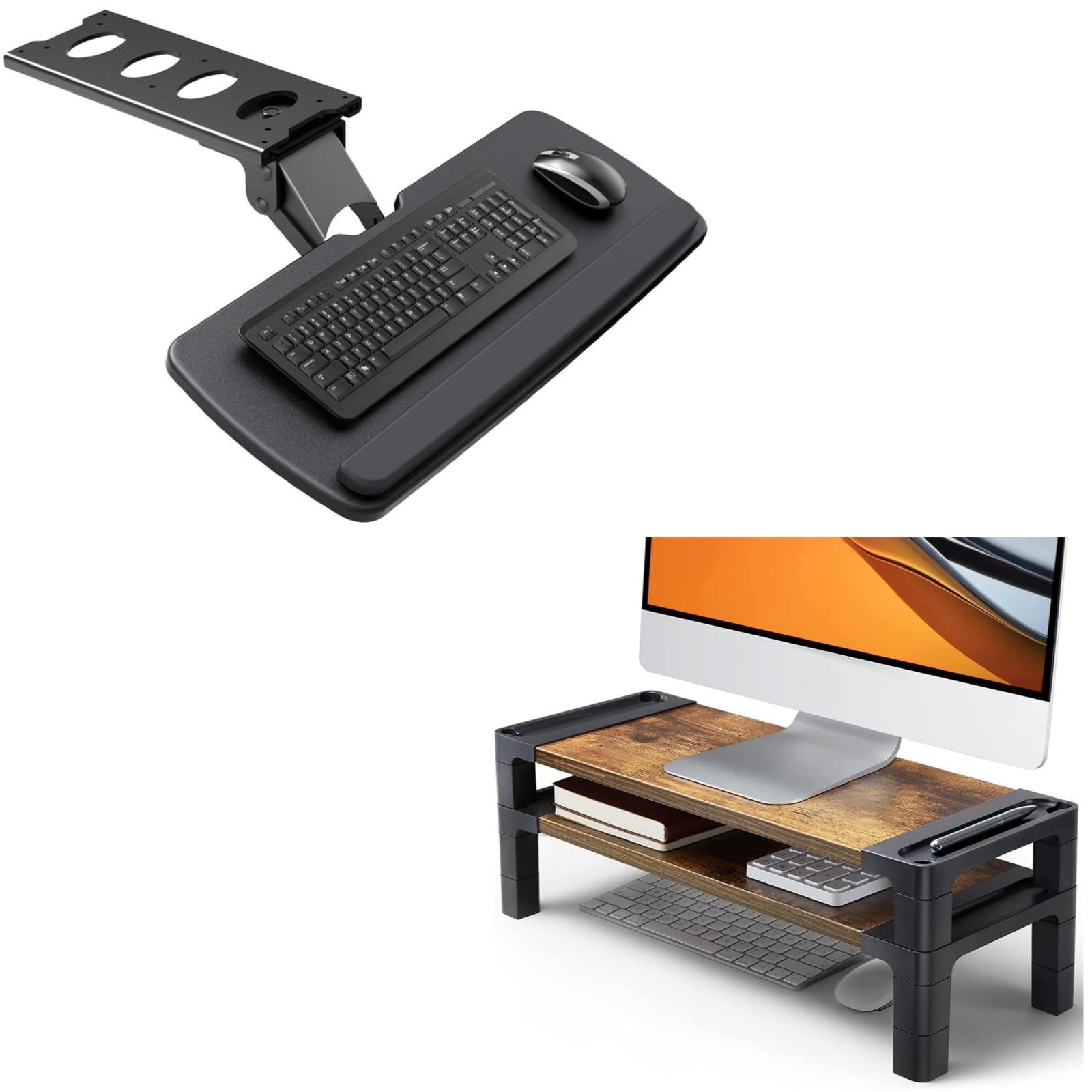 HUANUO Monitor Stand Adjustable&HUANUO Keyboard Tray Under Desk