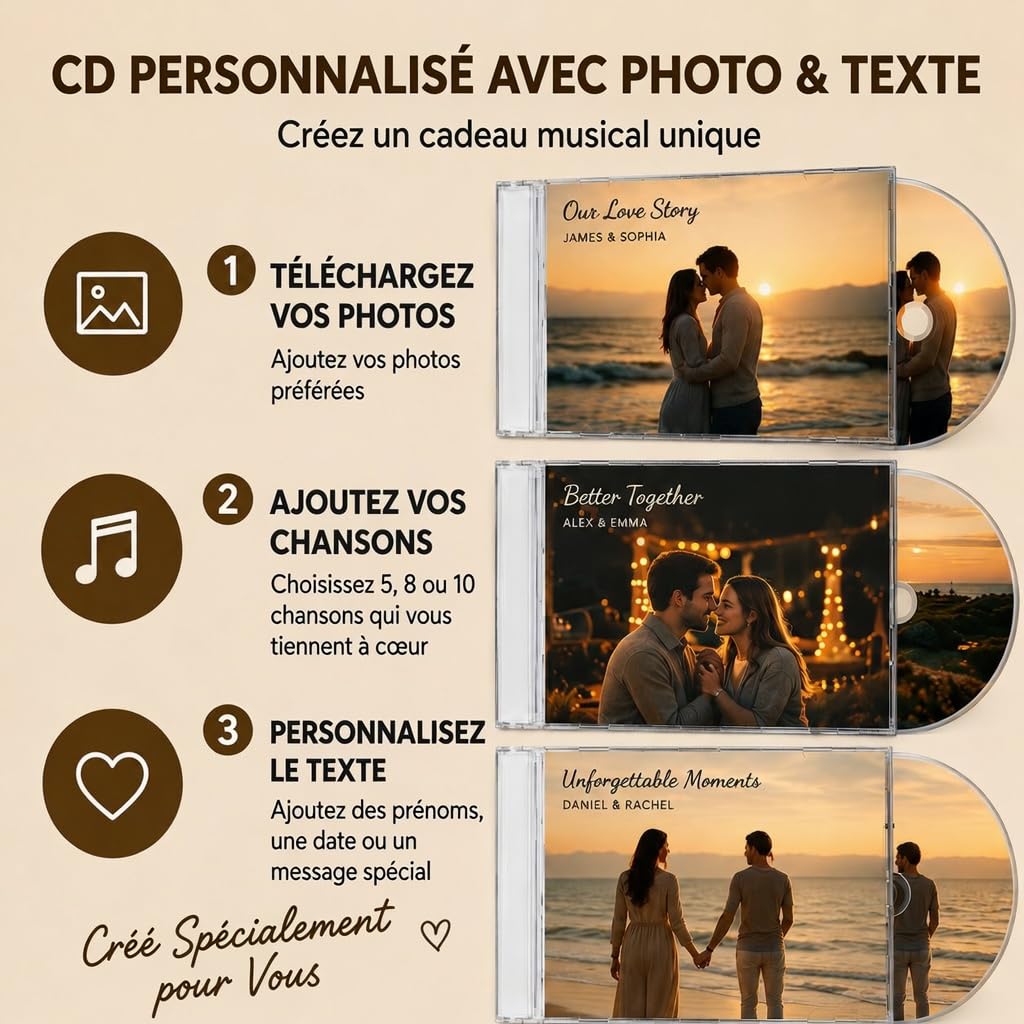 CD Personnalisé avec Photo & Texte Cadeau pour Heomme Femme Couple Album Musical Spotify CD à Graver Cadeau Personnalisé pour Anniversaire Mariage Noël