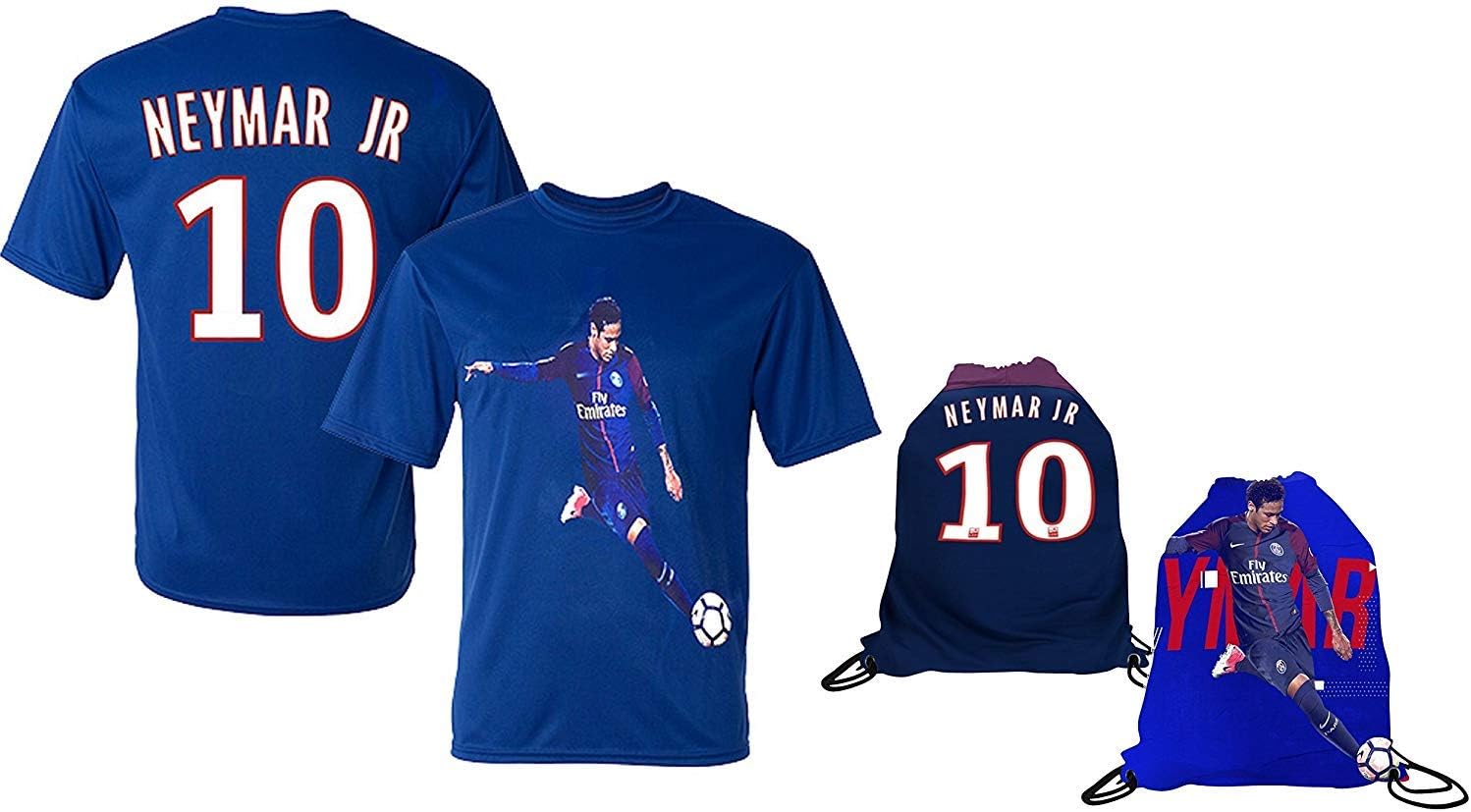 Neymar Jersey Style T-shirt Kids Neymar Jr Jersey PSG T-shirt Gift Set Youth Sizes ✓ Premium Quality ✓ ✓ Soccer Backpack Gift Packaging (YL 10-13 Years Old, Neymar Jr)