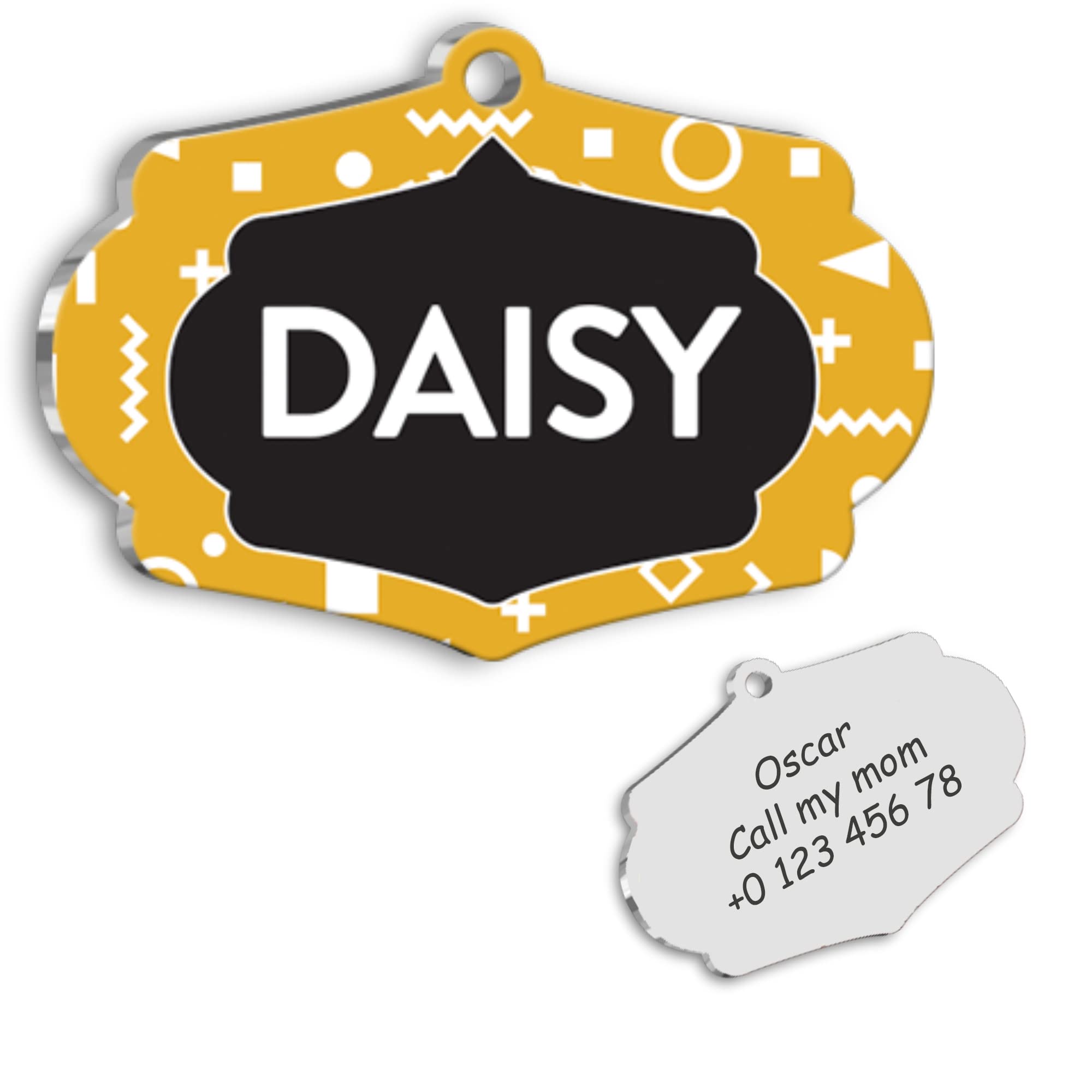 Orange Black Shapes Personalized Dog Tag - Custom Name Tag - ID Tag for Dog & Cat - Customized Pet Tags - Dog Name Tag - Cat Name Tag - Engraved Dog Tag