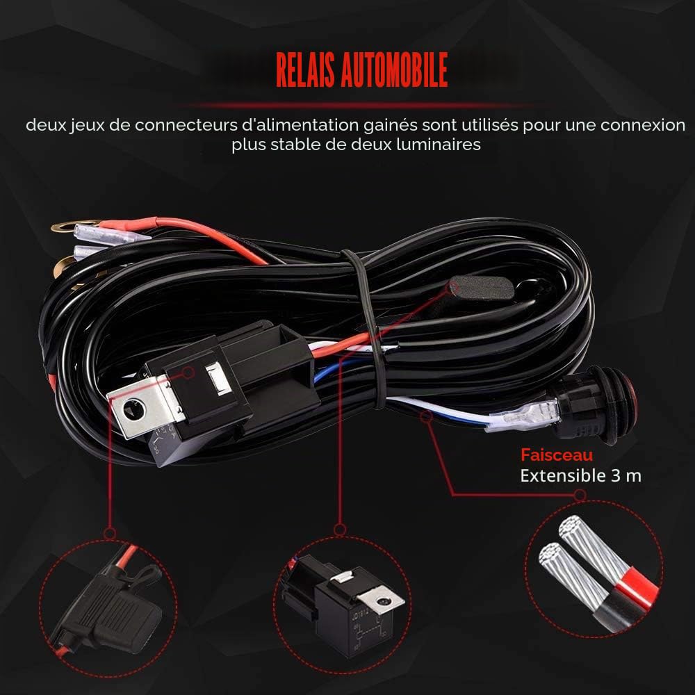 LTPAG Phare de Travail, 7'' 288W 28800lm Projecteur Phare, 96 LEDs Lumières de Travail à LED - avec Interrupteur Imperméable 12V 40A Kit de Câbles Feux de Brouillard Câblage Auto On-Off Interrupteur
