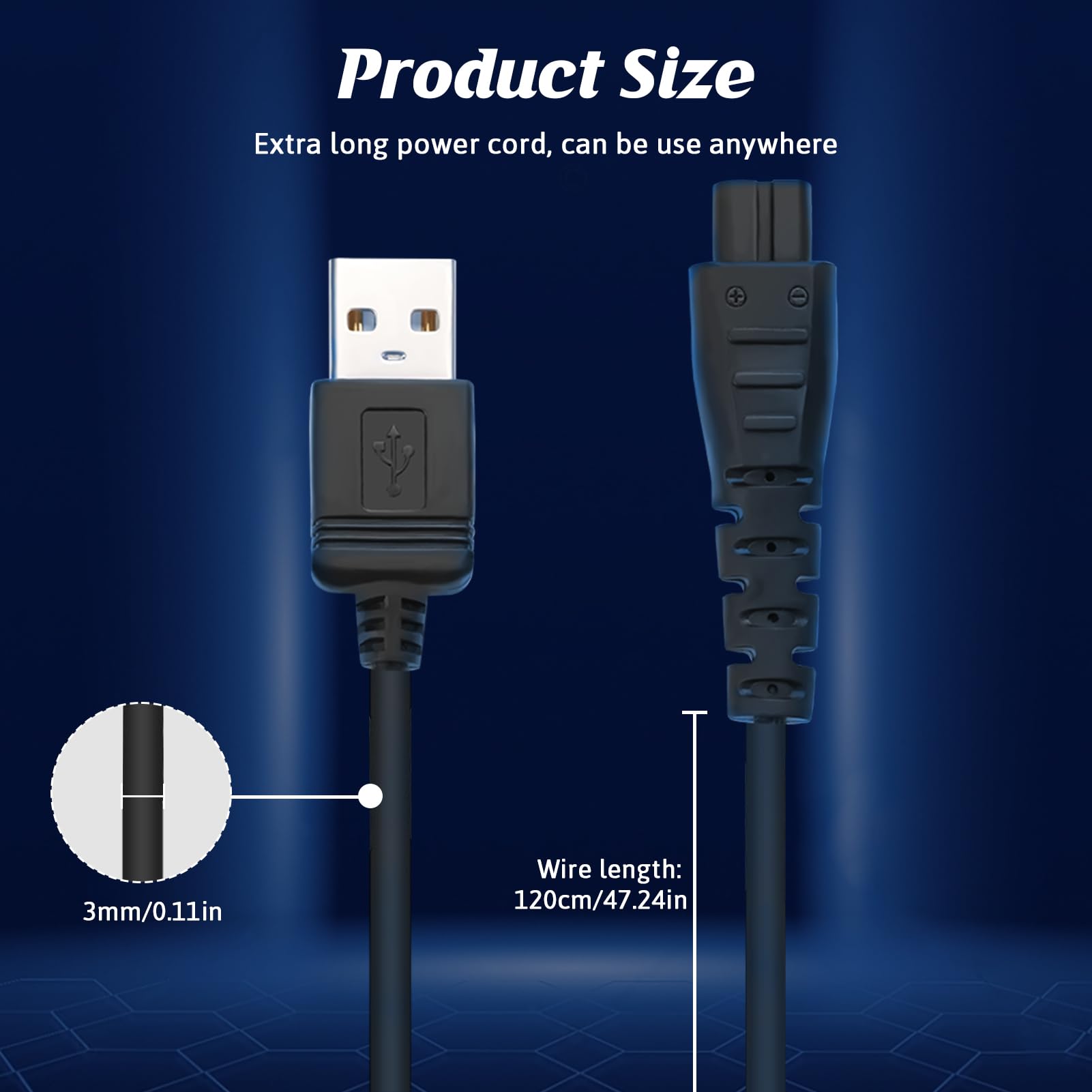 Cavo caricabatterie per rasoio Caricatore 5V per rasoio Remington Regolabarba USB Caricabatterie per rasoio elettrico per Remington HC4250,HC4255,F3,PF7500,MB4200,MB4130, XR1330,XR1350,XR1400,XR1470