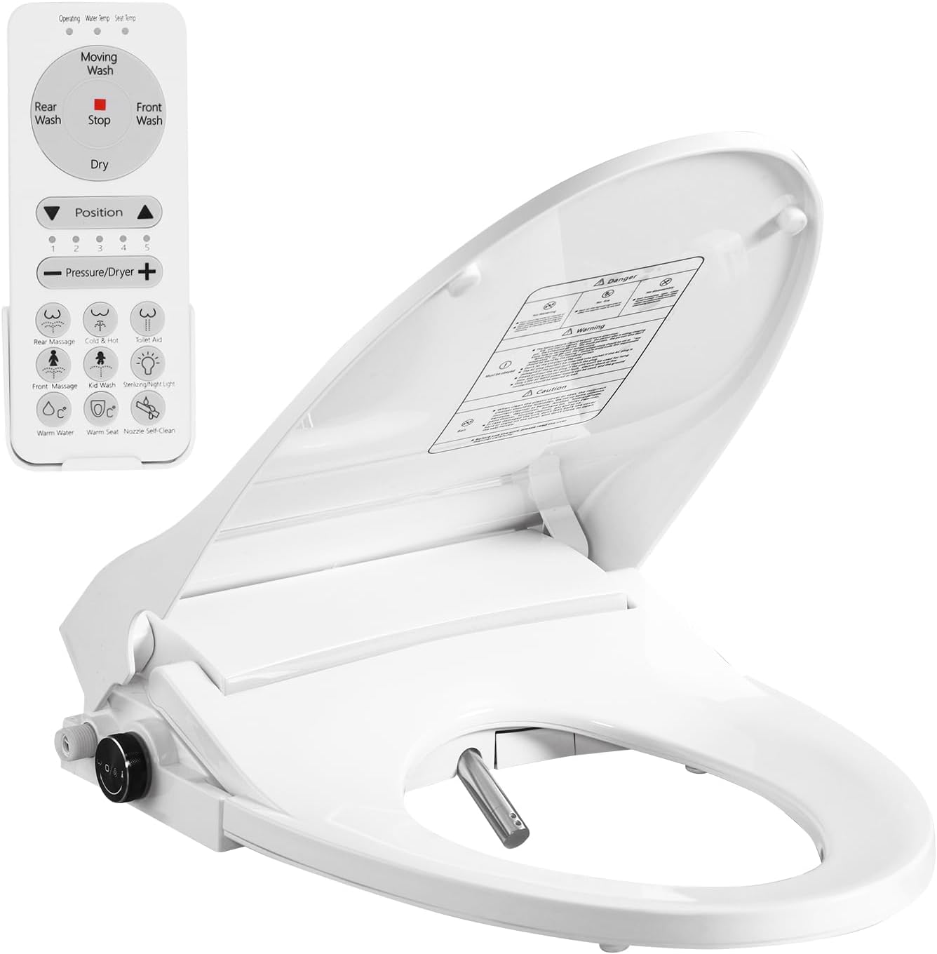 Elongated Heated Electric Bidet Toilet Seat - Warm Water & bidet with air dryer,Adjustable Temperature & Self-Cleaning Nozzle,Fits Elongated and Round Toilets