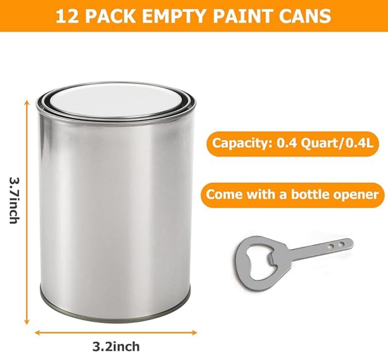 Paquete de 12 latas de pintura vacías con tapas, cubos de pintura sin forro de 500 ml, contenedores de almacenamiento de pintura a granel, para almacenamiento, pintura, disolventes, pinturas o