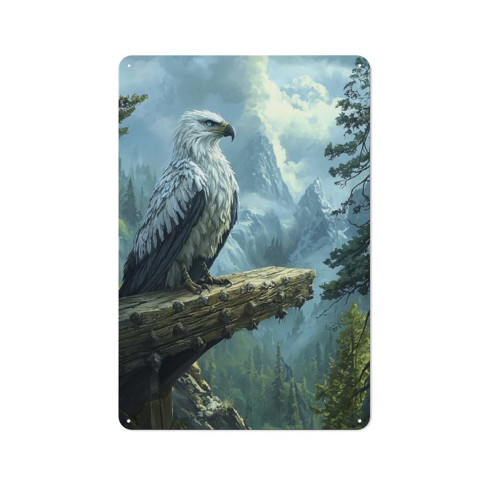 Junmoney Eagle On Mountaintop Metal Plaque 30X20cm With For Pub Or Café, Rustic Decor, For Pub Decor Enthusiasts