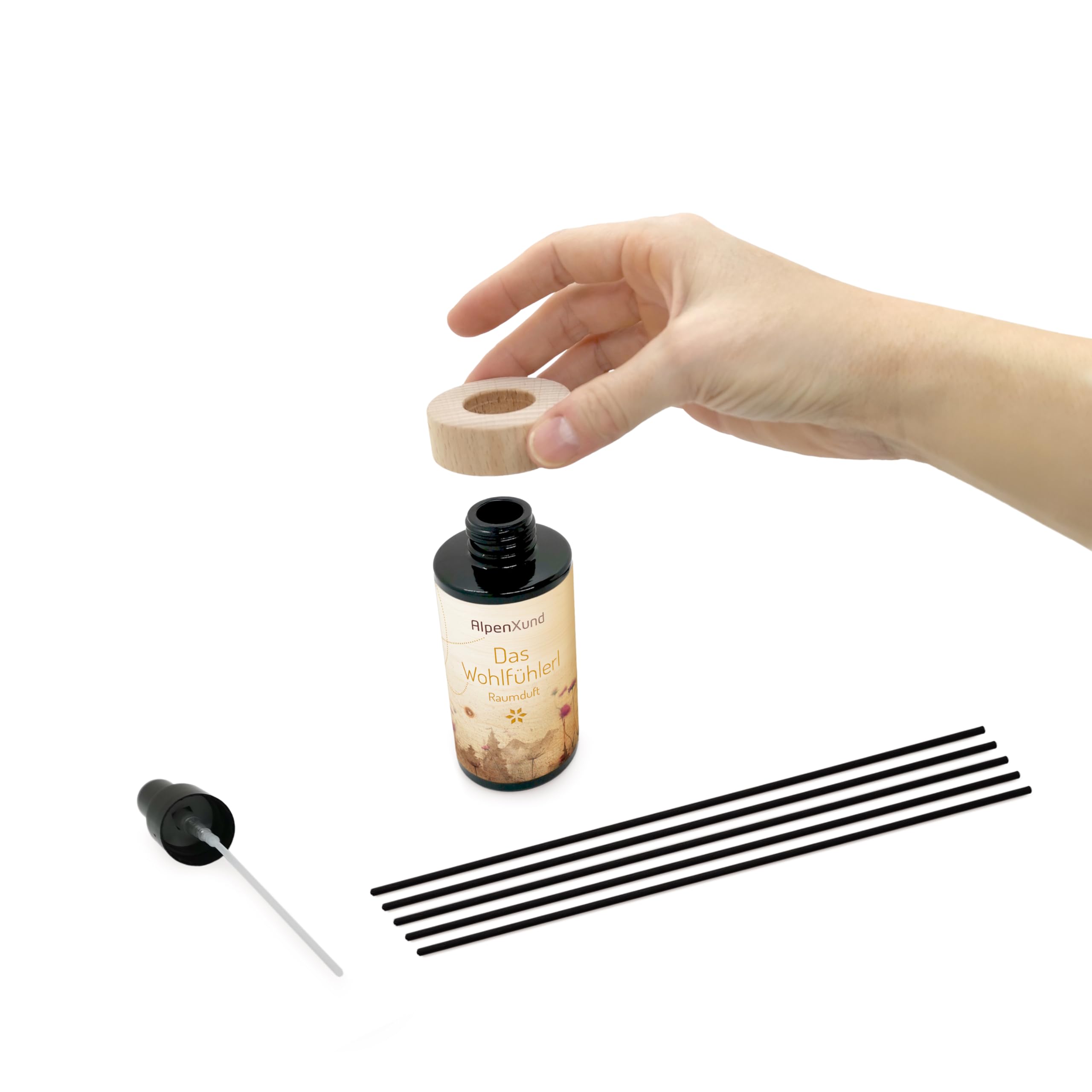 Raumduft Diffuserl Wohlfühlerl 100 ml I Natürliche Raumbeduftung I Raumduft Nachfüllung ätherisch I Diffuser Holz Design I Duftöl 100% naturrein I Ideal für jeden Raum