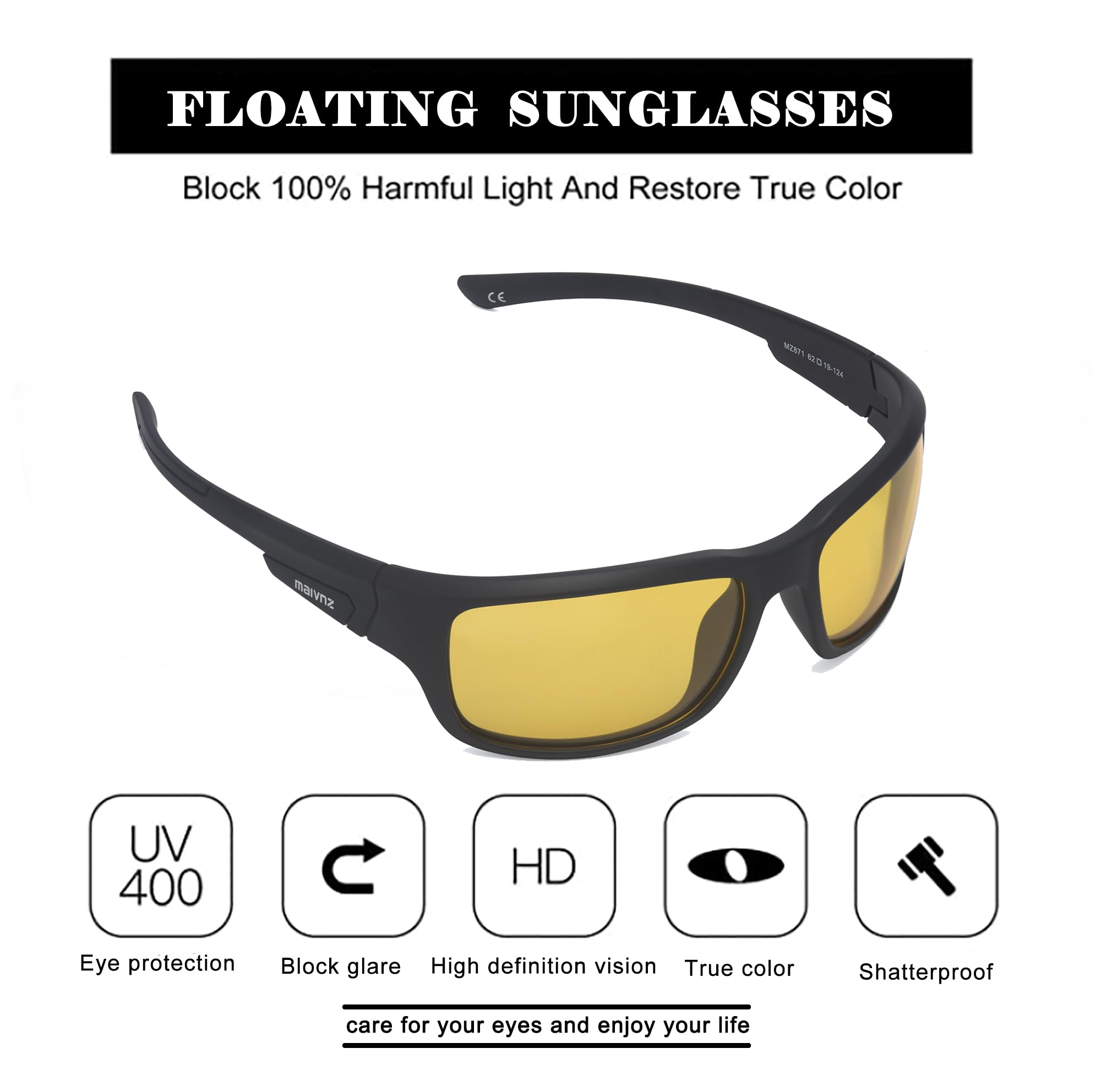maivnz Gafas de sol polarizadas flotantes para hombres y mujeres, gafas deportivas UV400 insumergibles para kayak, navegación y surf